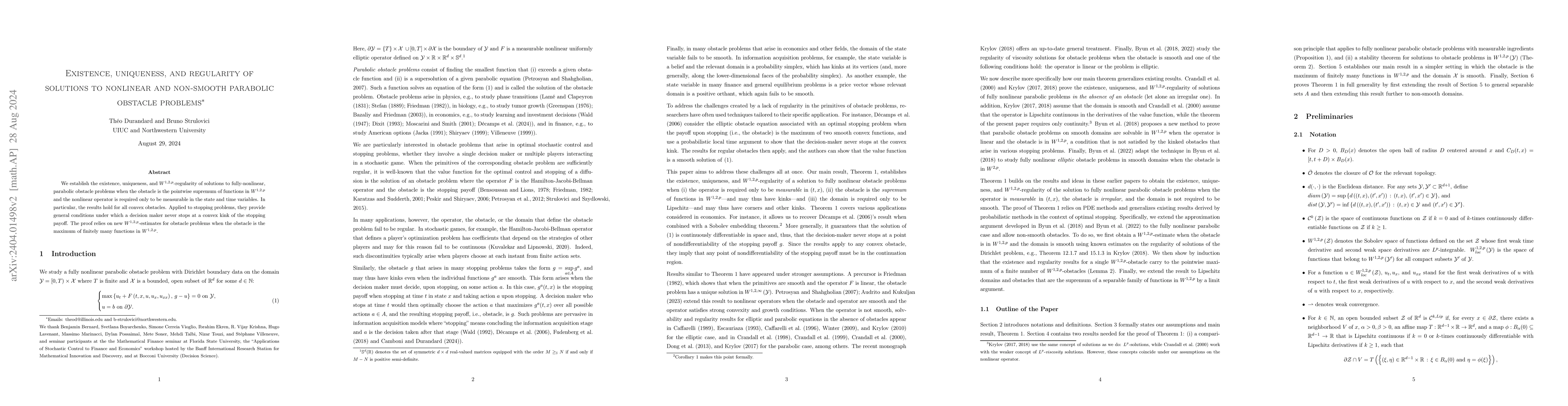 Thumbnail for Existence, uniqueness, and regularity of solutions to nonlinear and
  non-smooth parabolic obstacle problems
