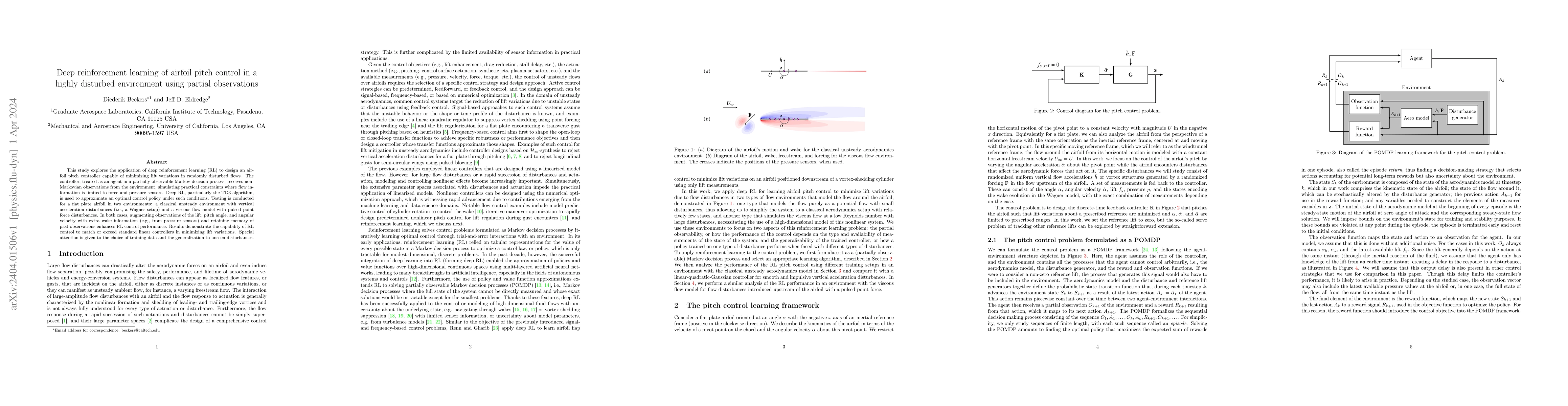 Thumbnail for Deep reinforcement learning of airfoil pitch control in a highly
  disturbed environment using partial observations