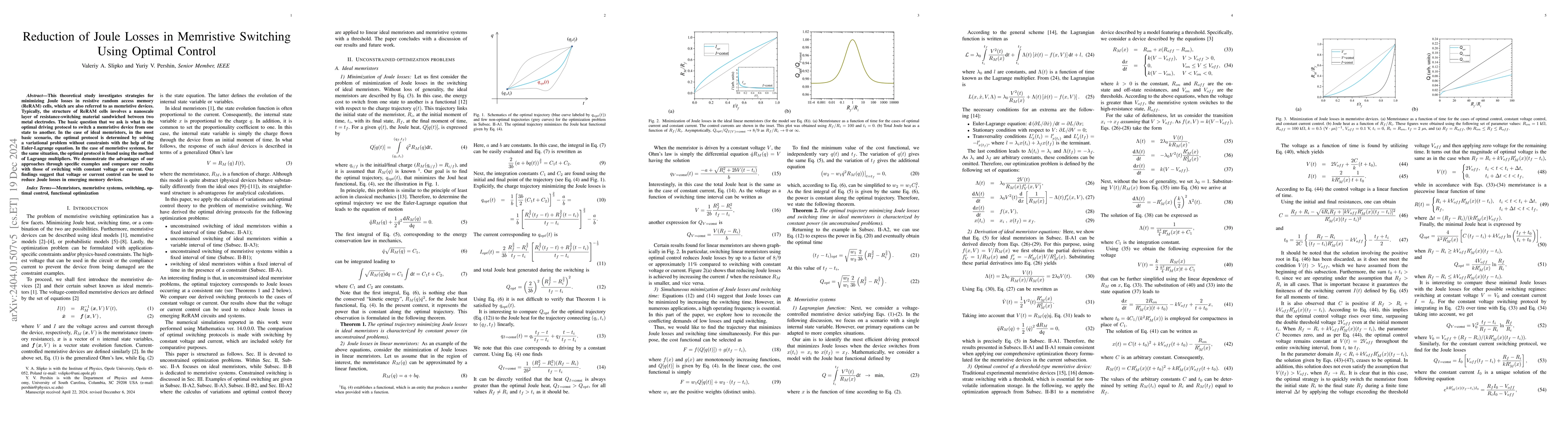 Thumbnail for Reduction of Joule Losses in Memristive Switching Using Optimal Control