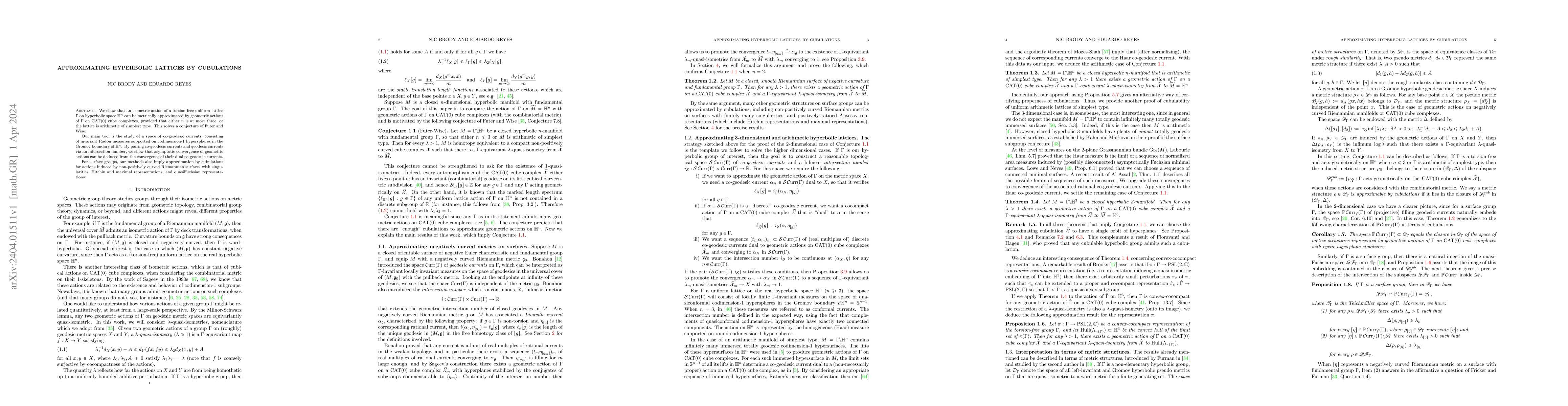 Thumbnail for Approximating hyperbolic lattices by cubulations
