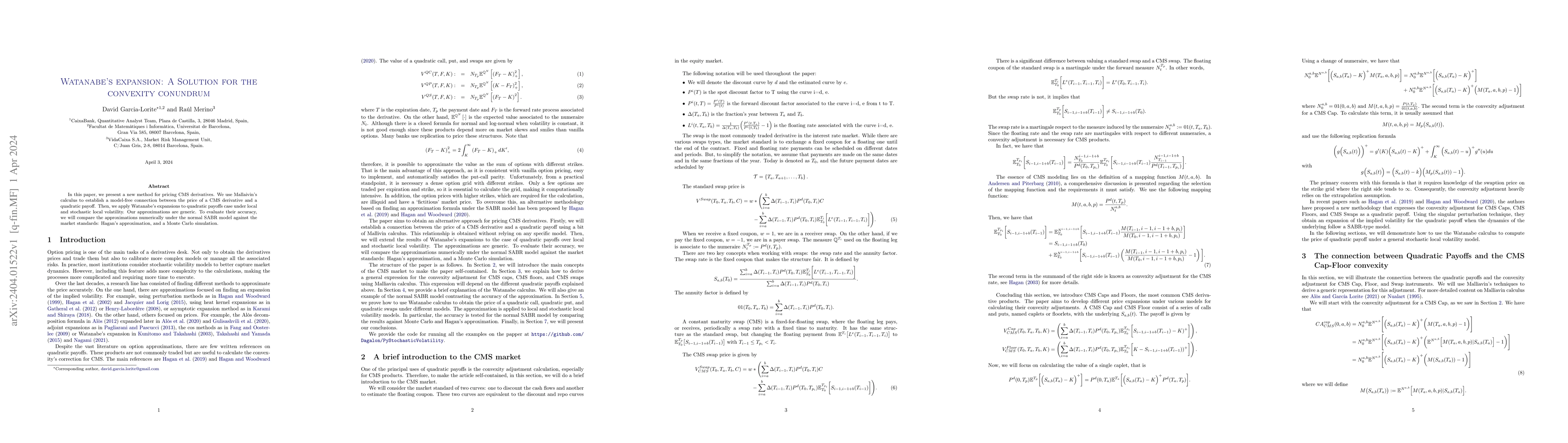 Thumbnail for Watanabe's expansion: A Solution for the convexity conundrum