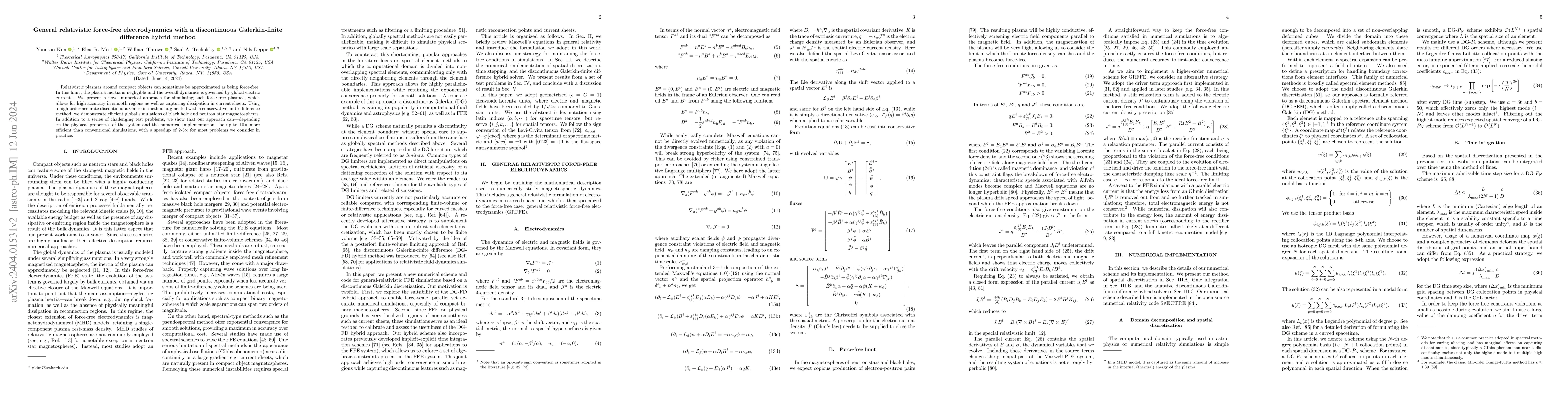 Thumbnail for General relativistic force-free electrodynamics with a discontinuous
  Galerkin-finite difference hybrid method