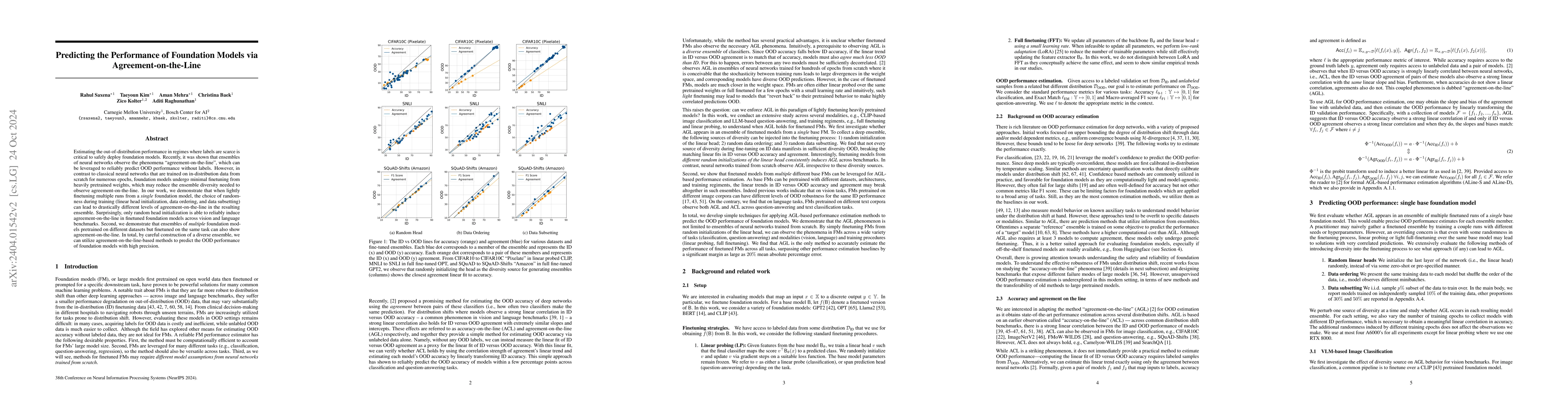 Thumbnail for Predicting the Performance of Foundation Models via
  Agreement-on-the-Line