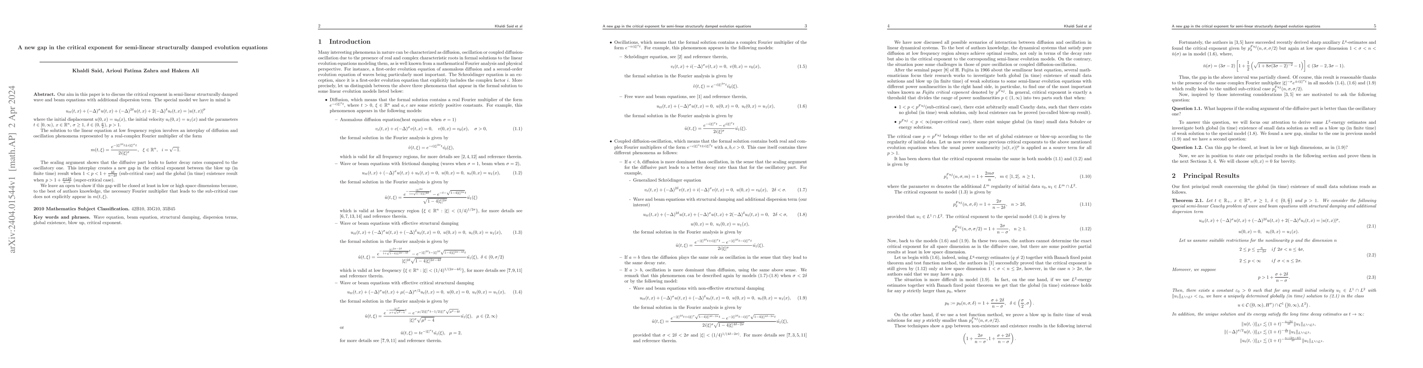 Thumbnail for A new gap in the critical exponent for semi-linear structurally damped
  evolution equations