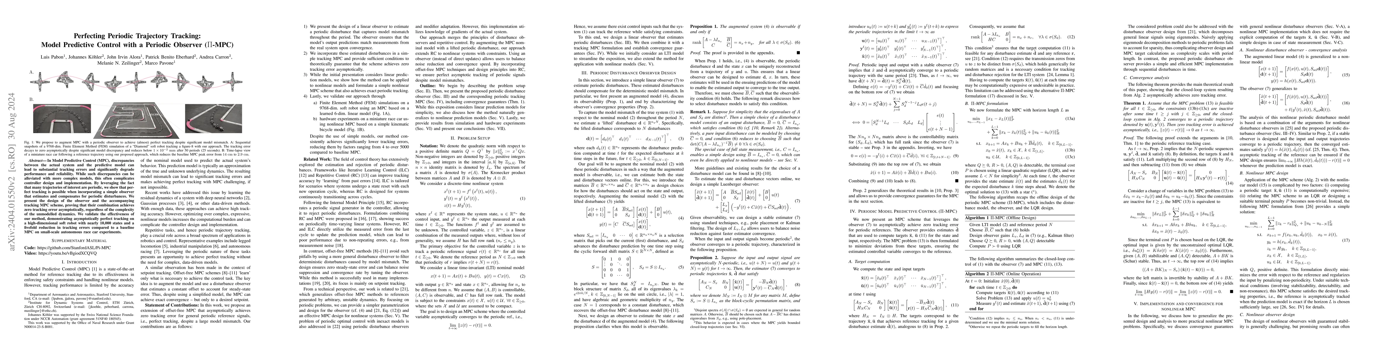 Thumbnail for Perfecting Periodic Trajectory Tracking: Model Predictive Control with a
  Periodic Observer ($\Pi$-MPC)