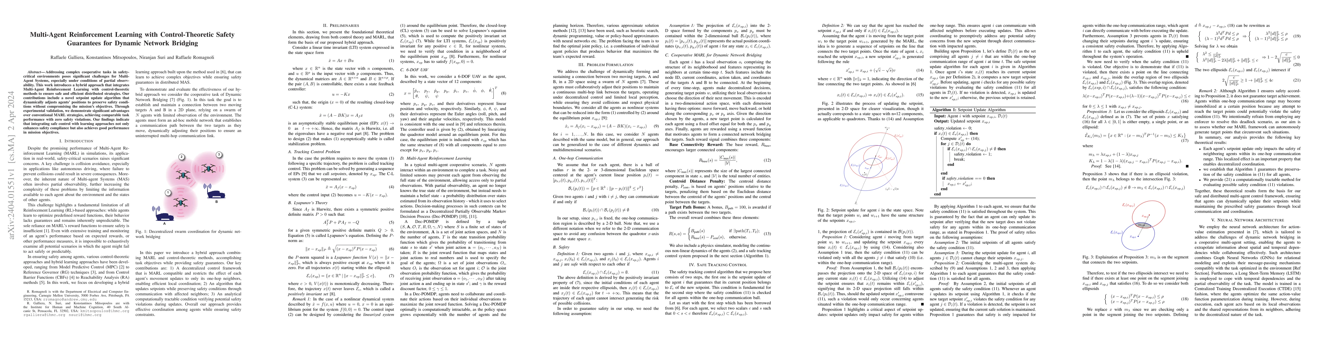Thumbnail for Multi-Agent Reinforcement Learning with Control-Theoretic Safety
  Guarantees for Dynamic Network Bridging