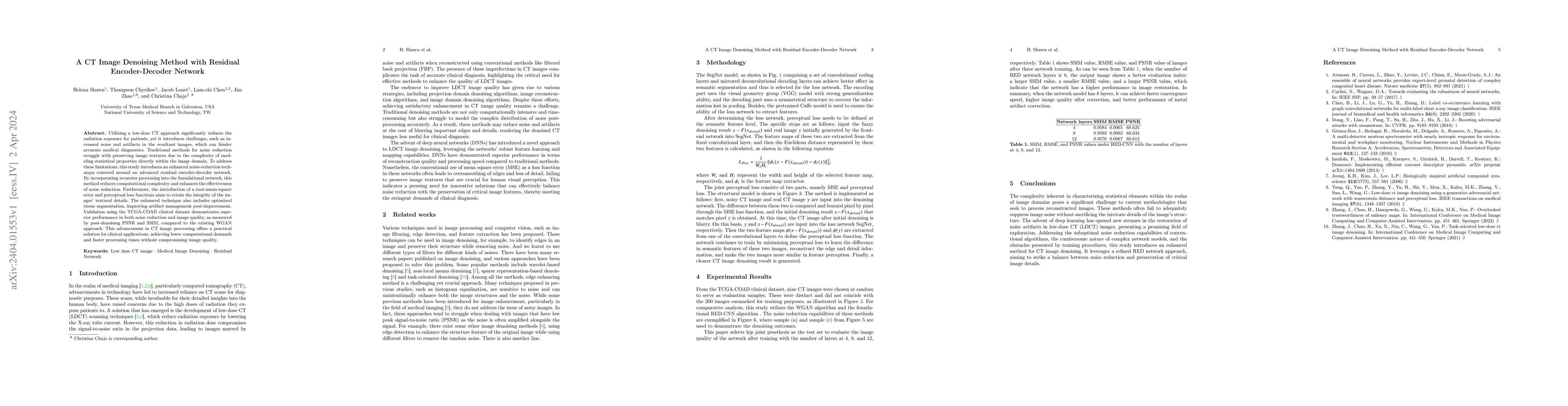 Thumbnail for A CT Image Denoising Method with Residual Encoder-Decoder Network