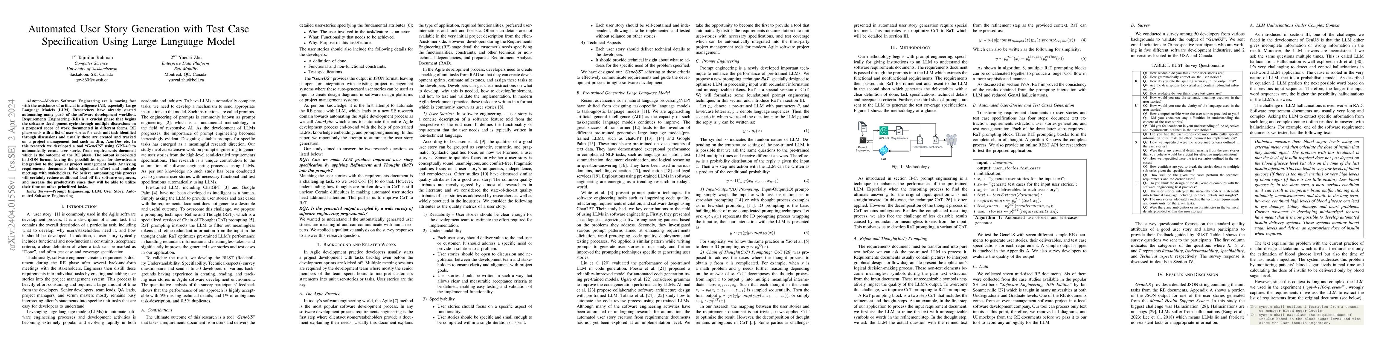 Thumbnail for Automated User Story Generation with Test Case Specification Using Large
  Language Model