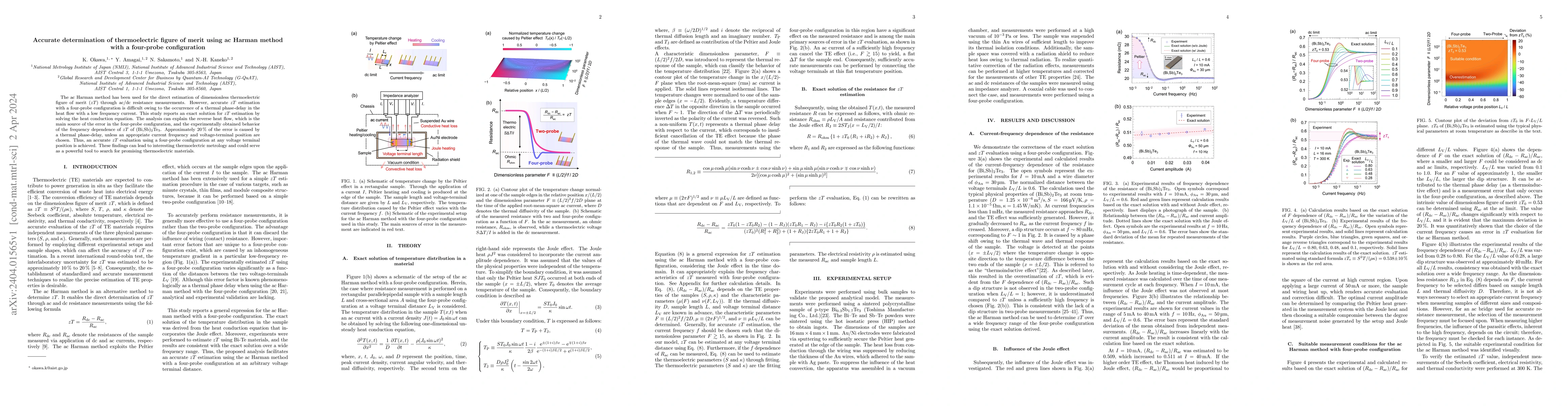 Thumbnail for Accurate determination of thermoelectric figure of merit using ac Harman
  method with a four-probe configuration