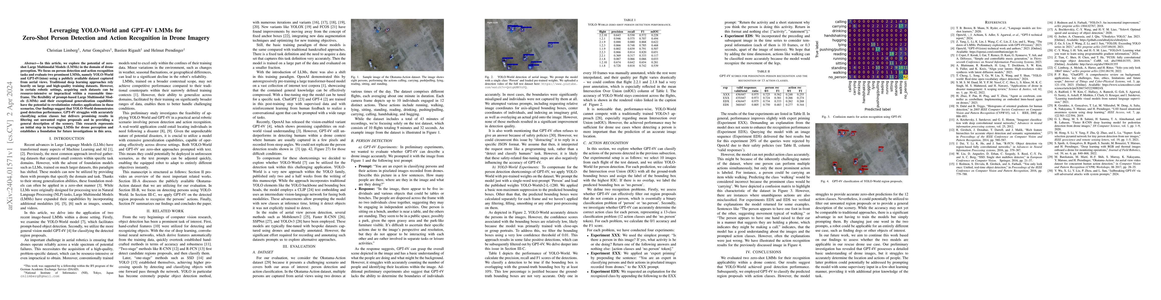 Thumbnail for Leveraging YOLO-World and GPT-4V LMMs for Zero-Shot Person Detection and
  Action Recognition in Drone Imagery