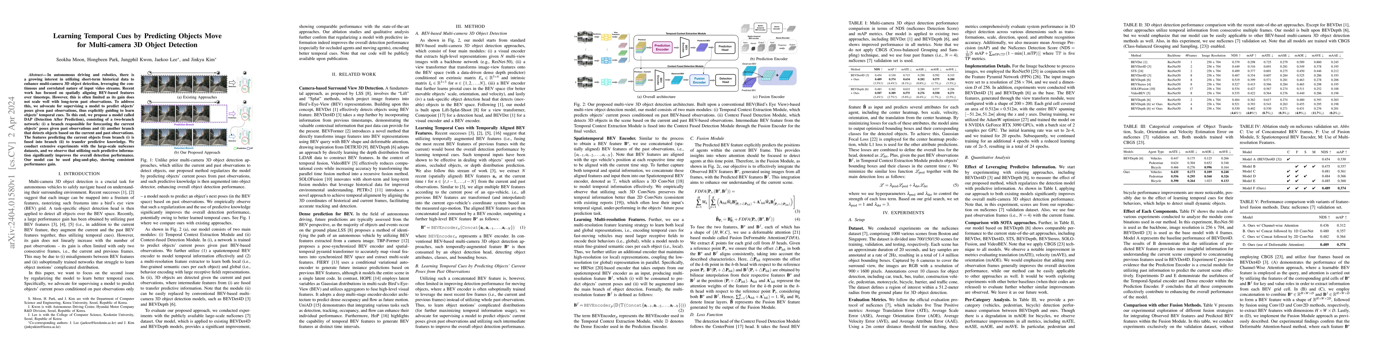 Thumbnail for Learning Temporal Cues by Predicting Objects Move for Multi-camera 3D
  Object Detection