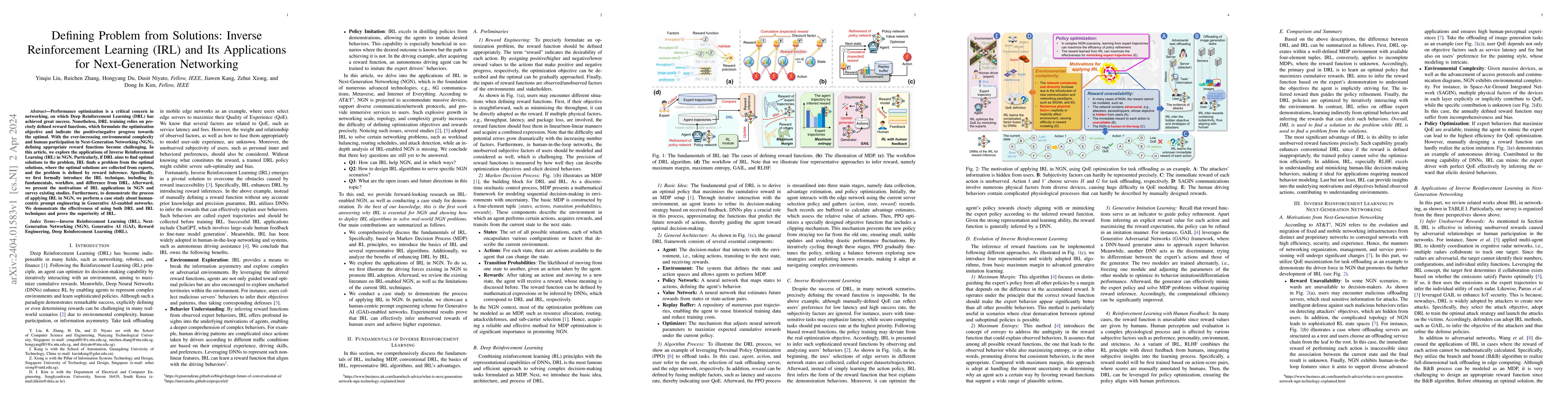 Thumbnail for Defining Problem from Solutions: Inverse Reinforcement Learning (IRL)
  and Its Applications for Next-Generation Networking