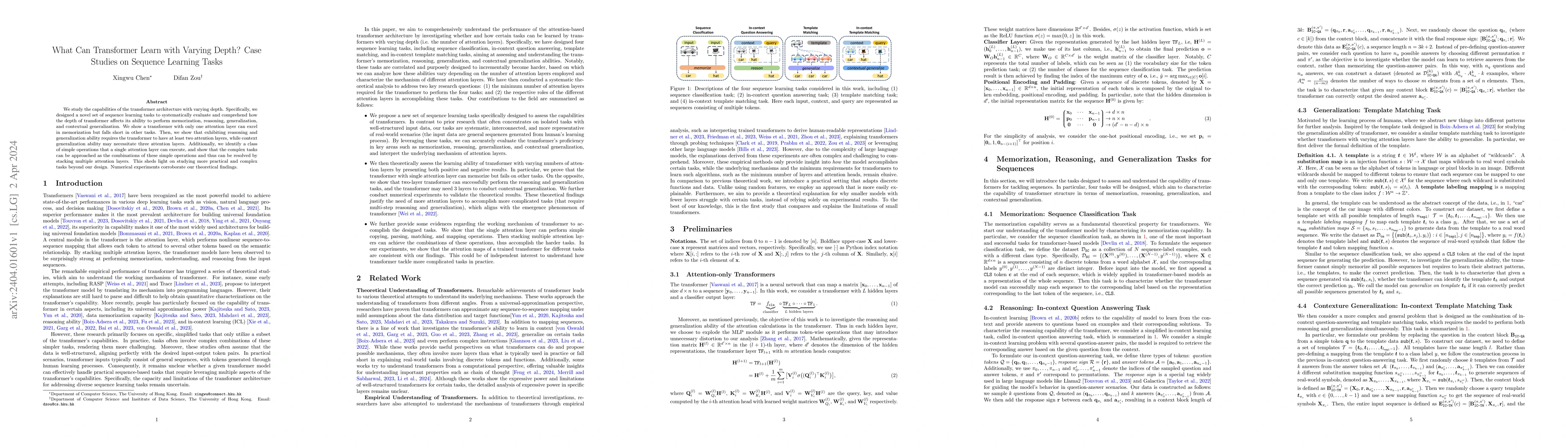 Thumbnail for What Can Transformer Learn with Varying Depth? Case Studies on Sequence
  Learning Tasks