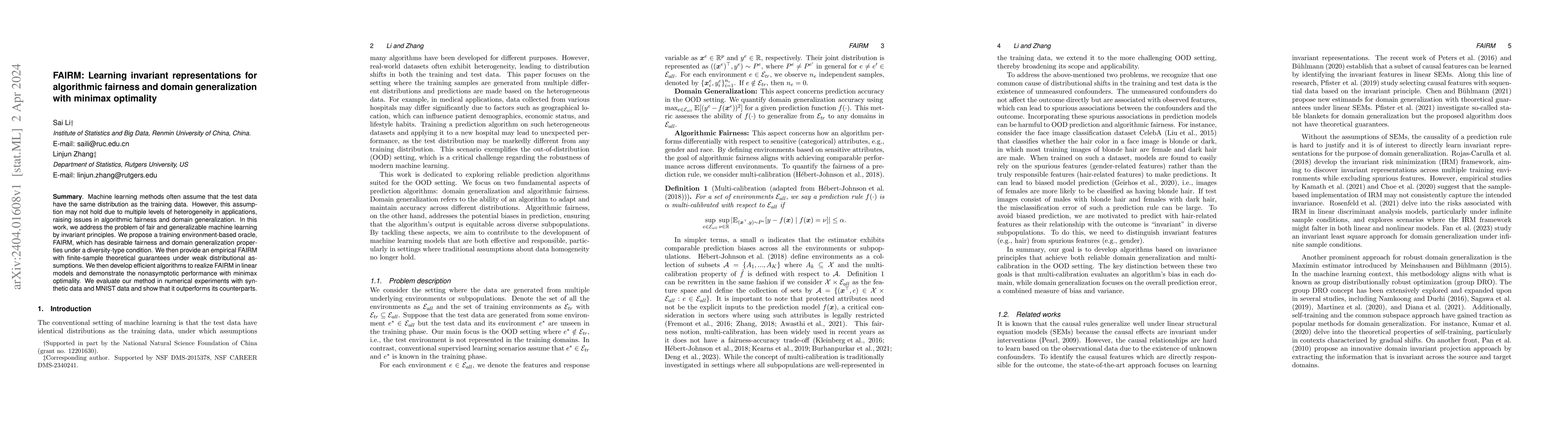 Thumbnail for FAIRM: Learning invariant representations for algorithmic fairness and
  domain generalization with minimax optimality