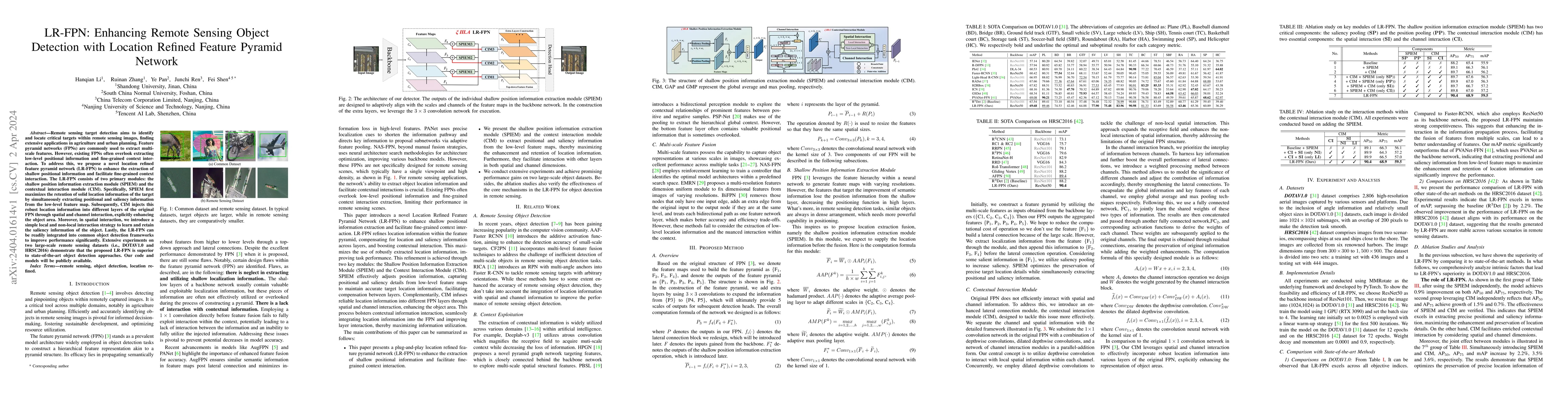 Thumbnail for LR-FPN: Enhancing Remote Sensing Object Detection with Location Refined
  Feature Pyramid Network