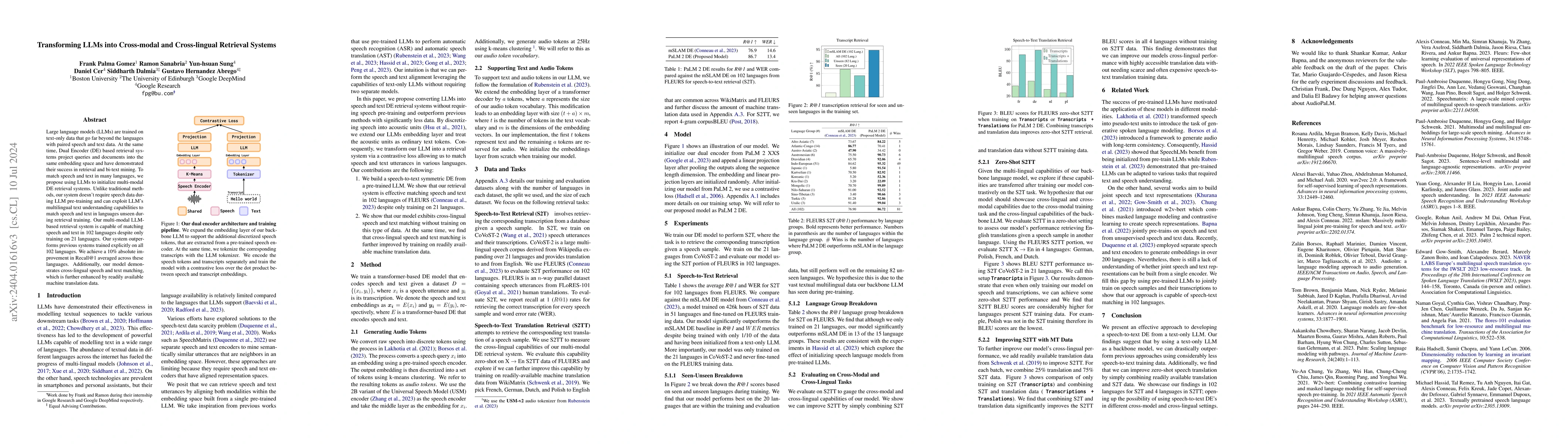 Thumbnail for Transforming LLMs into Cross-modal and Cross-lingual Retrieval Systems