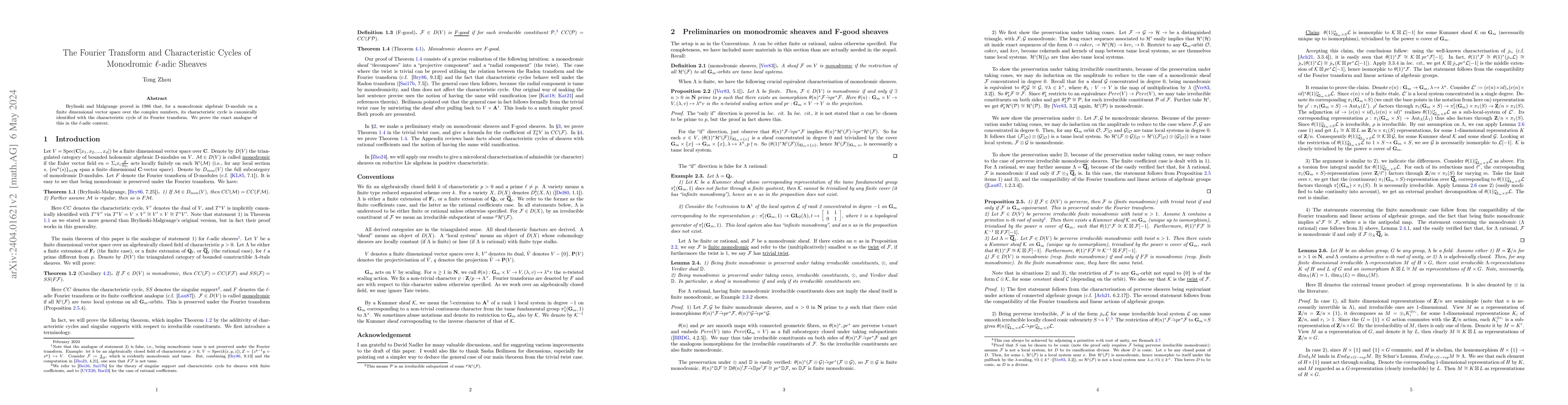 Thumbnail for The Fourier Transform and Characteristic Cycles of Monodromic
  $\ell$-adic Sheaves