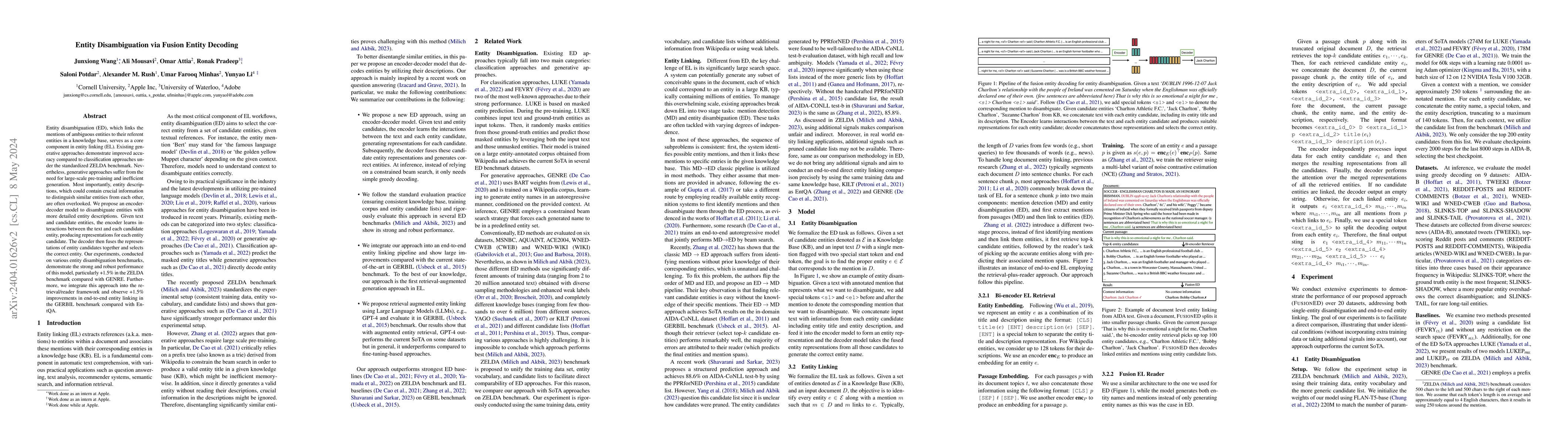 Thumbnail for Entity Disambiguation via Fusion Entity Decoding