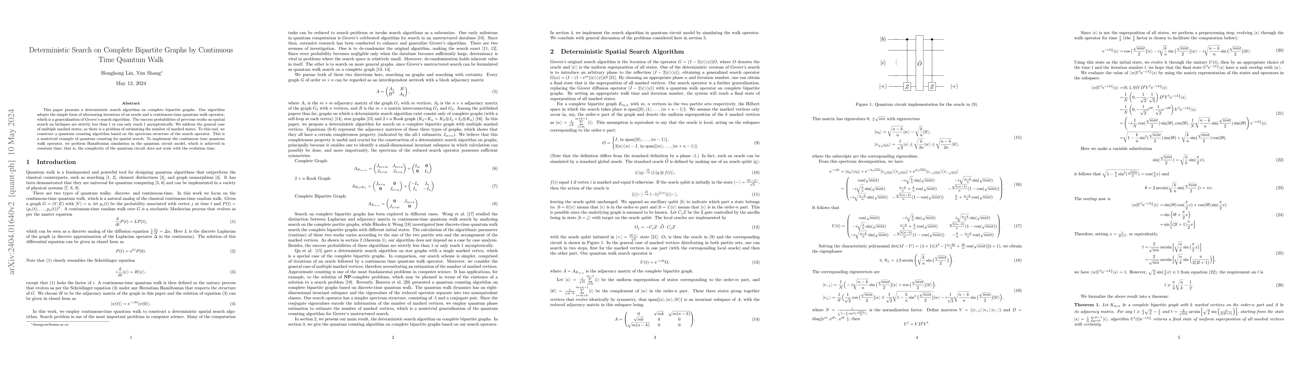 Thumbnail for Deterministic Search on Complete Bipartite Graphs by Continuous Time
  Quantum Walk