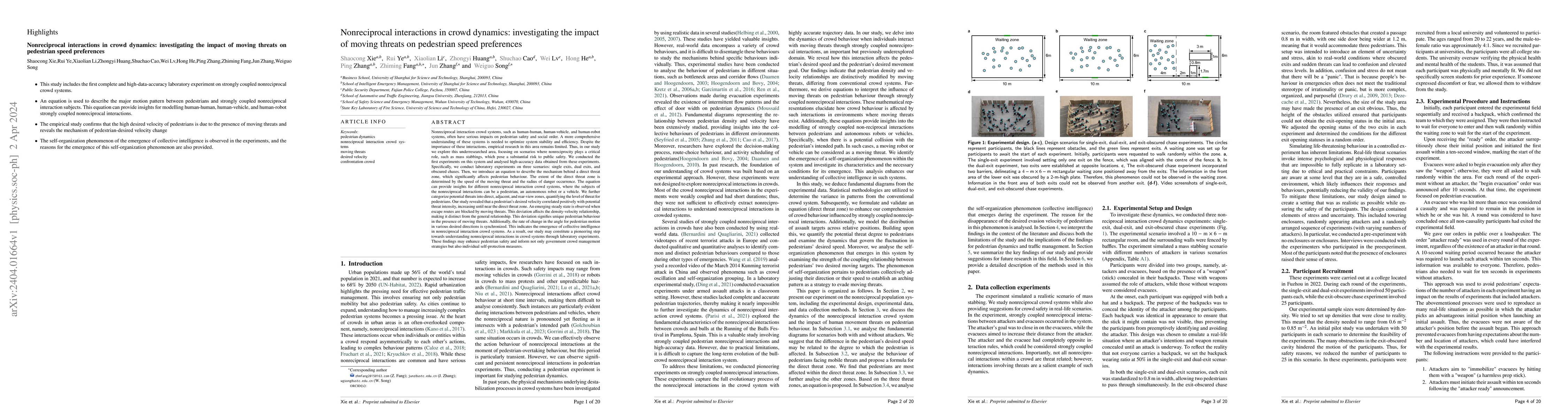 Thumbnail for Nonreciprocal interactions in crowd dynamics: investigating the impact
  of moving threats on pedestrian speed preferences