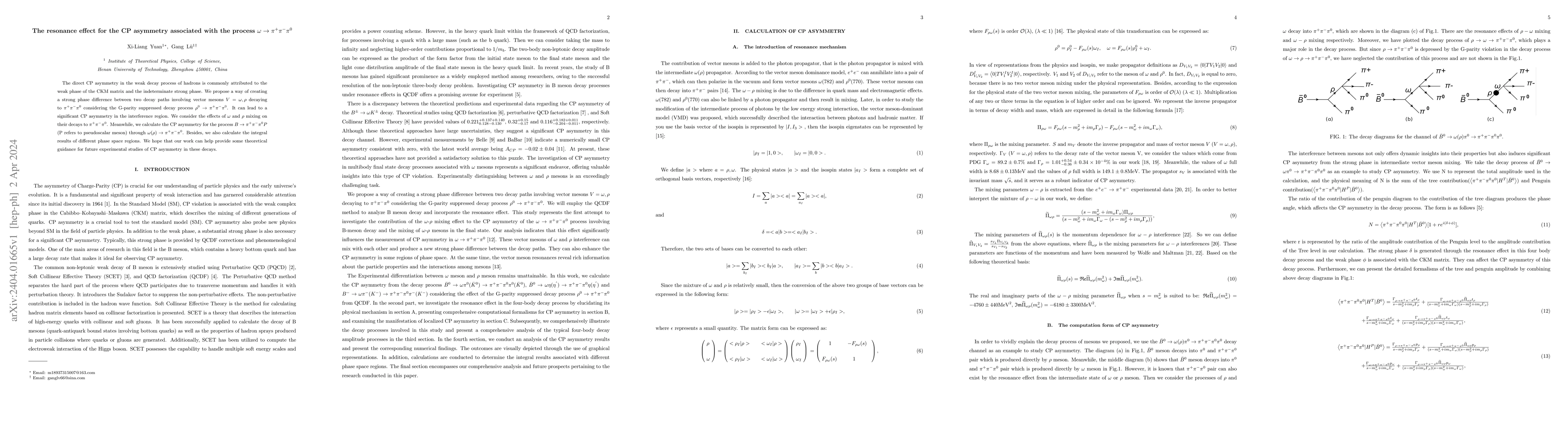 Thumbnail for The resonance effect for the CP asymmetry associated with the process
  $\omega \rightarrow \pi^{+}\pi^{-}\pi^{0}$