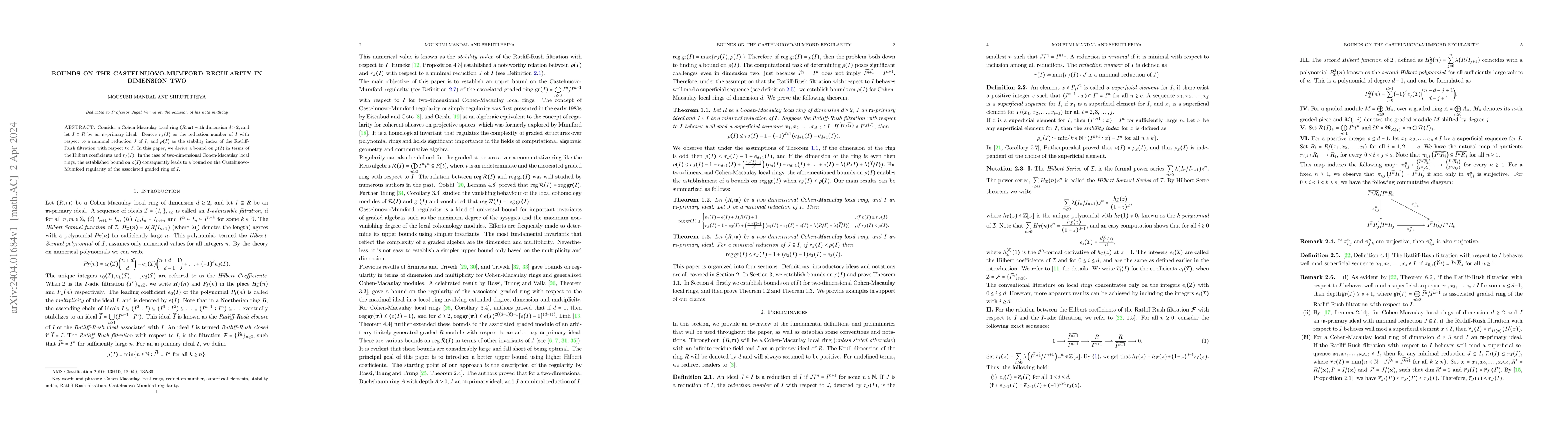 Thumbnail for Bounds on the Castelnuovo-Mumford Regularity in dimension two