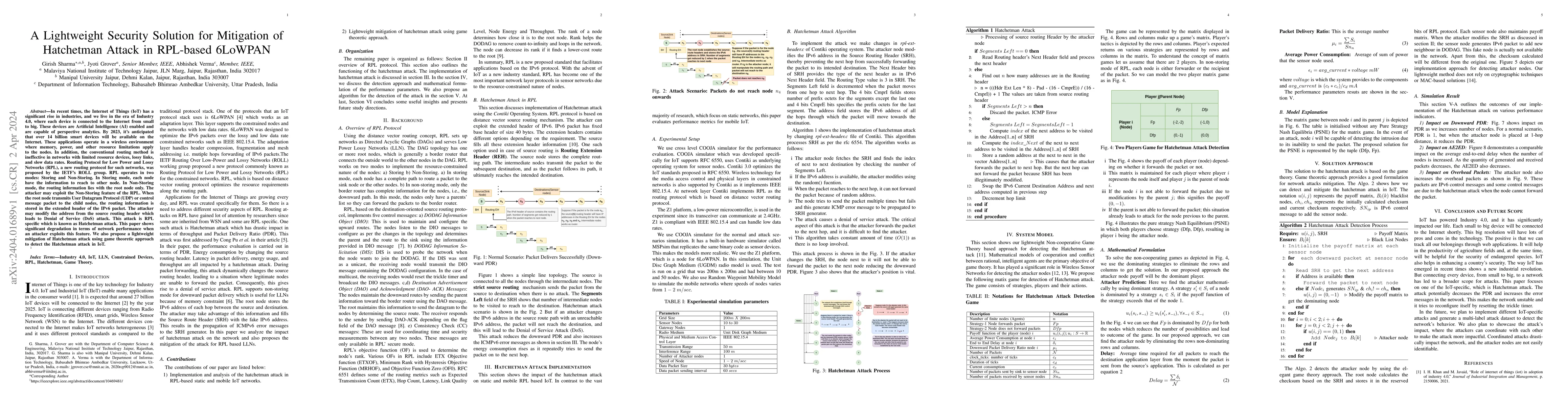Thumbnail for A Lightweight Security Solution for Mitigation of Hatchetman Attack in
  RPL-based 6LoWPAN