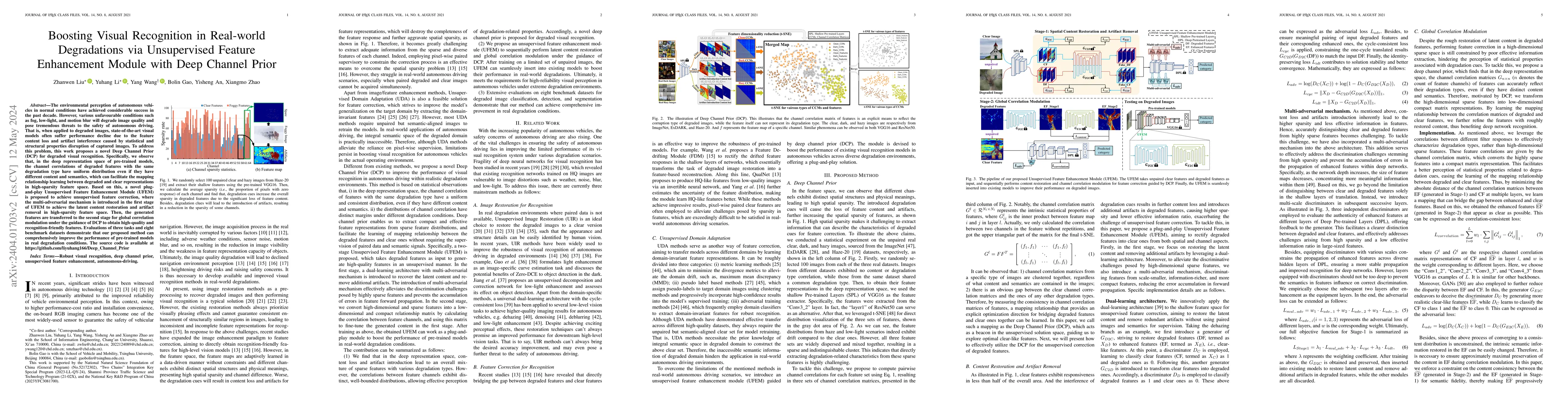 Thumbnail for Boosting Visual Recognition in Real-world Degradations via Unsupervised
  Feature Enhancement Module with Deep Channel Prior