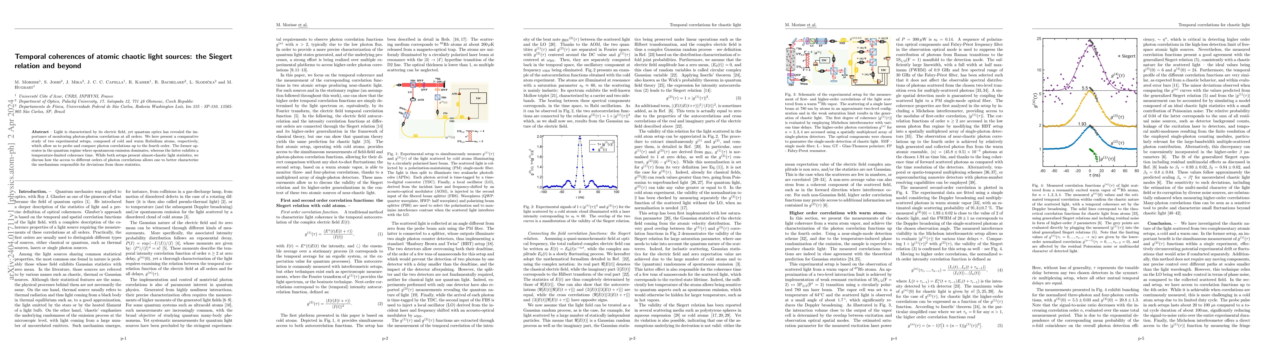 Thumbnail for Temporal coherences of atomic chaotic light sources: the Siegert
  relation and beyond