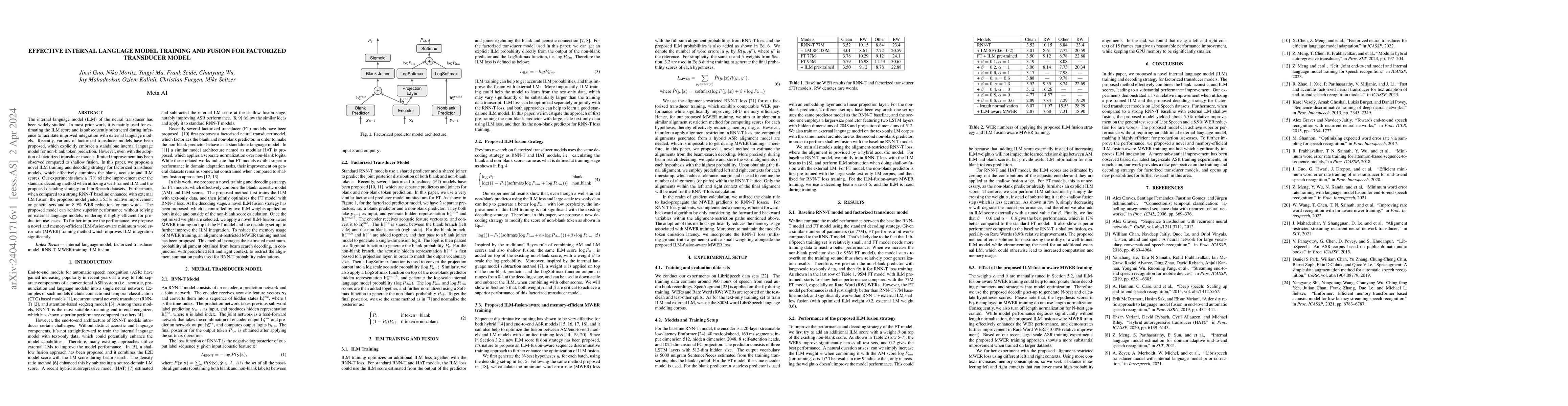 Thumbnail for Effective internal language model training and fusion for factorized
  transducer model