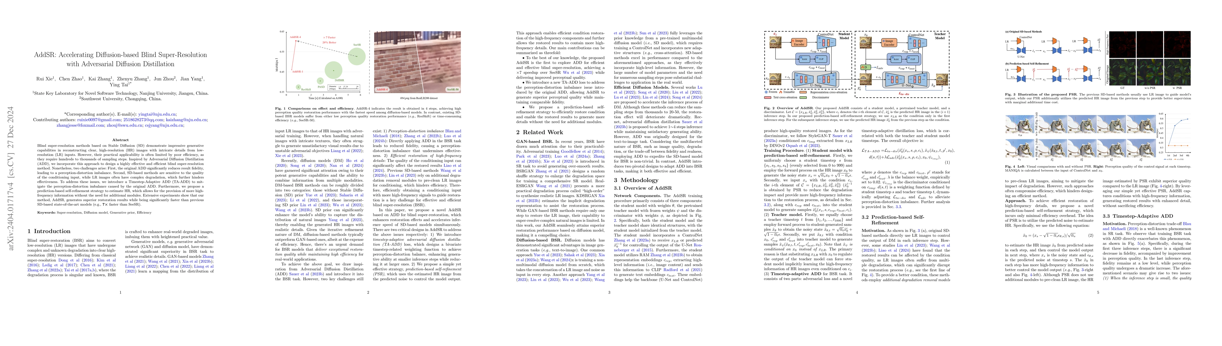 Thumbnail for AddSR: Accelerating Diffusion-based Blind Super-Resolution with
  Adversarial Diffusion Distillation