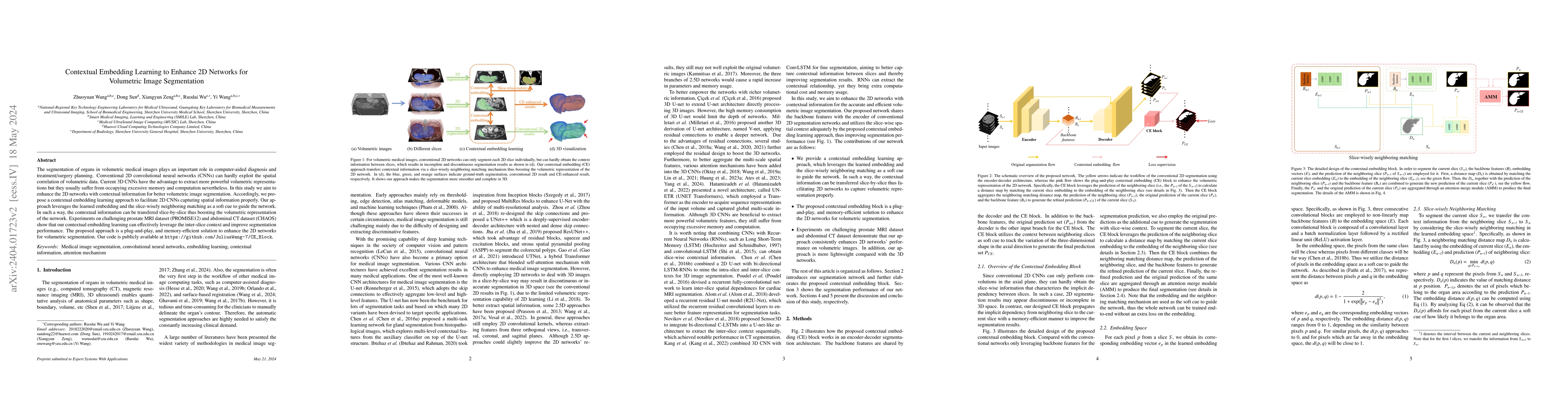 Thumbnail for Contextual Embedding Learning to Enhance 2D Networks for Volumetric
  Image Segmentation