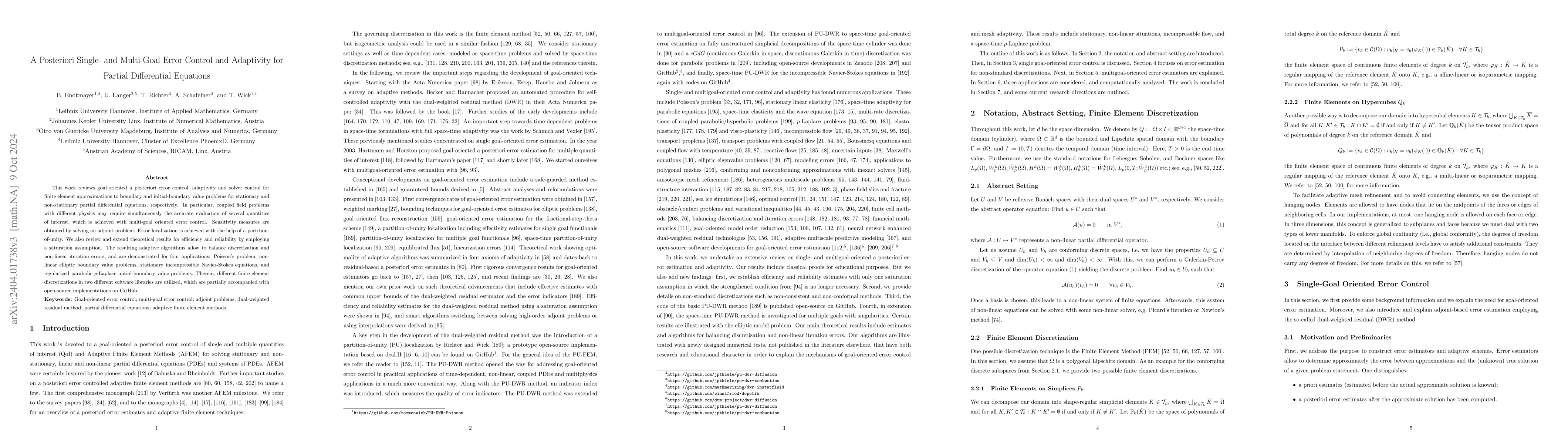 Thumbnail for A Posteriori Single- and Multi-Goal Error Control and Adaptivity for
  Partial Differential Equations