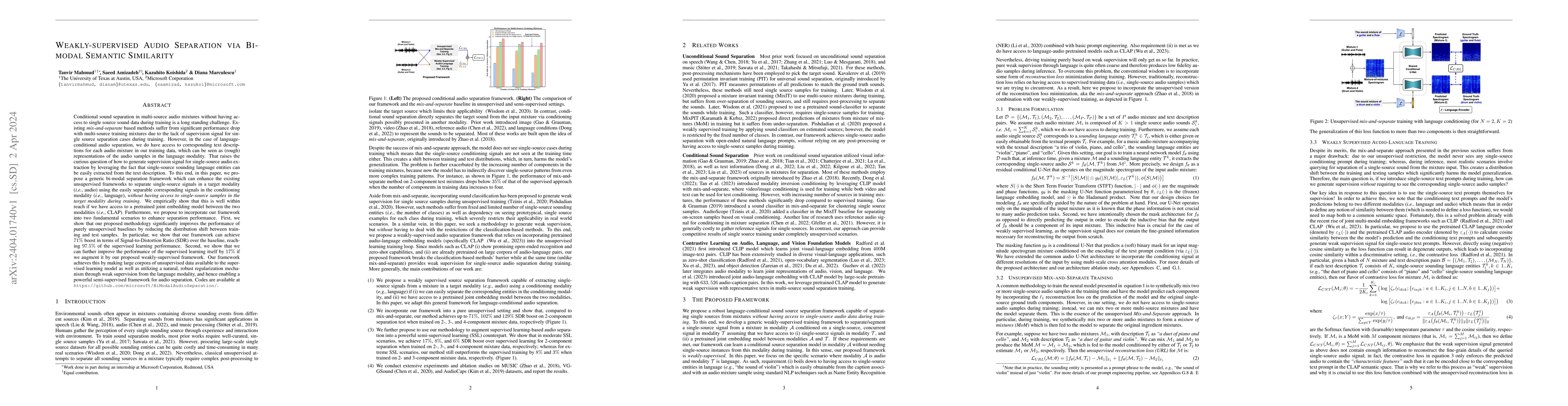 Thumbnail for Weakly-supervised Audio Separation via Bi-modal Semantic Similarity