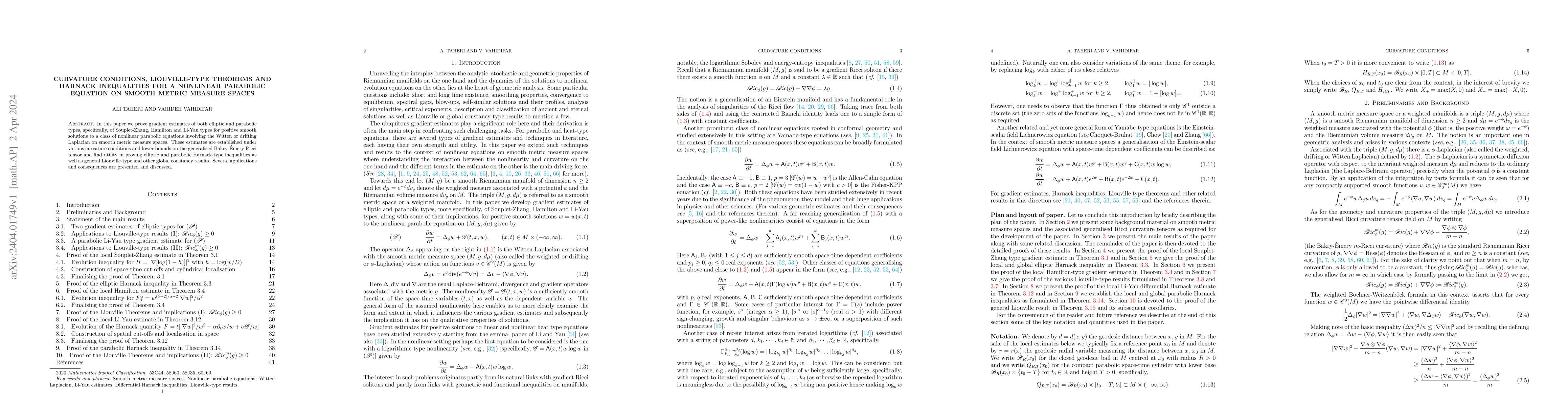 Thumbnail for Curvature conditions, Liouville-type theorems and Harnack inequalities
  for a nonlinear parabolic equation on smooth metric measure spaces