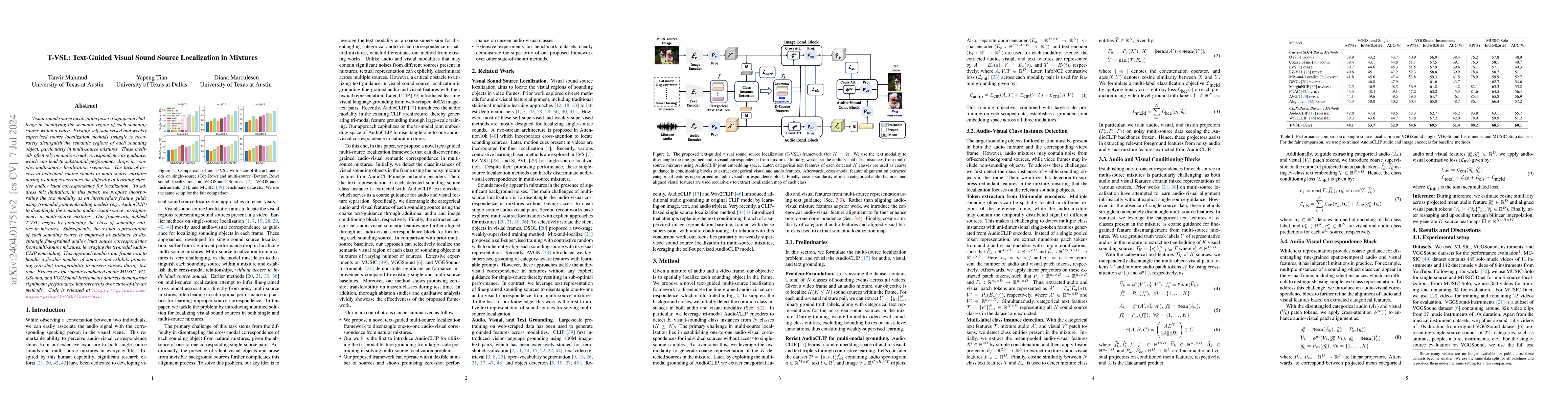 Thumbnail for T-VSL: Text-Guided Visual Sound Source Localization in Mixtures