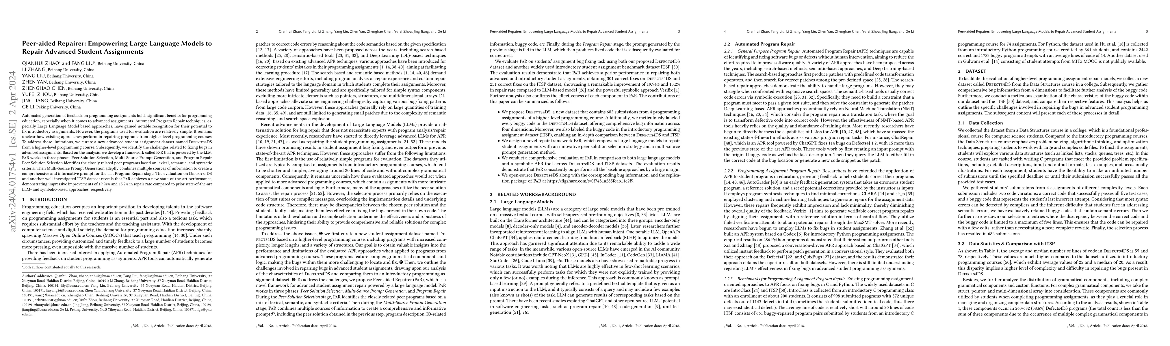 Thumbnail for Peer-aided Repairer: Empowering Large Language Models to Repair Advanced
  Student Assignments
