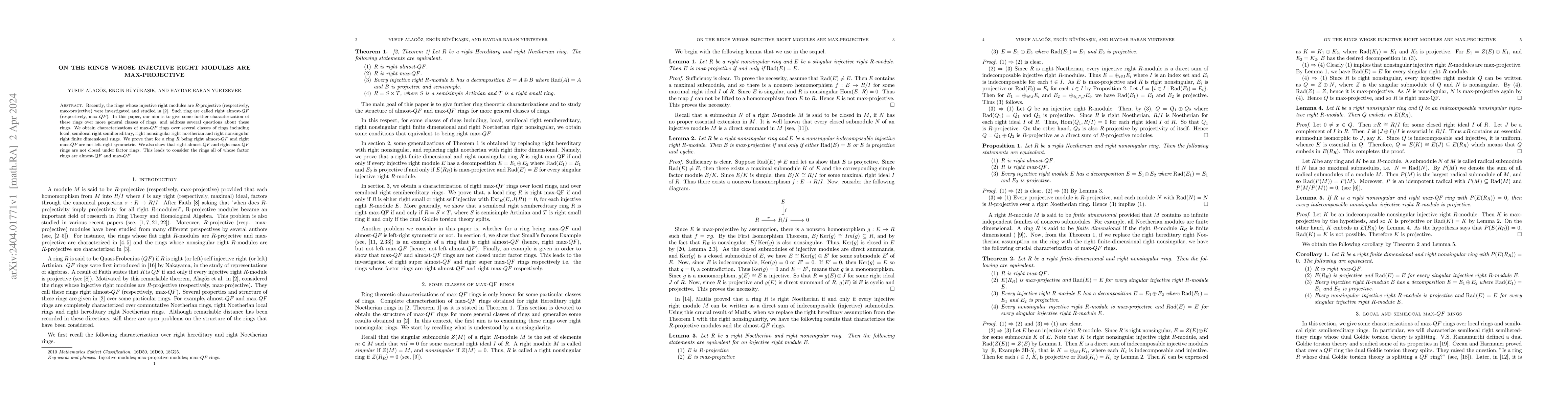 Thumbnail for On the rings whose injective right modules are max-projective