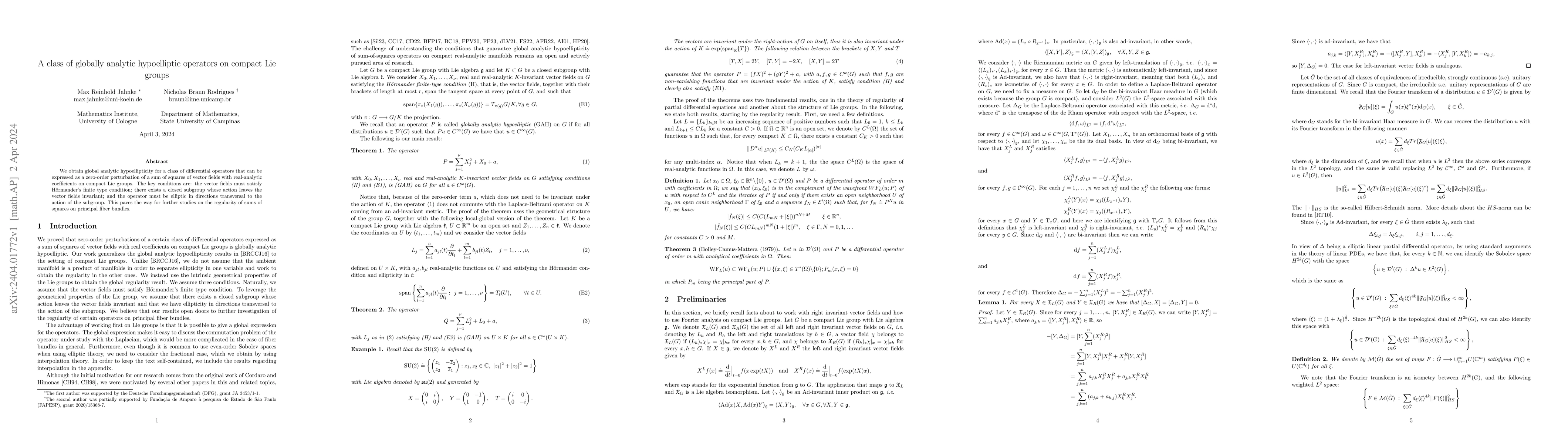 Thumbnail for A class of globally analytic hypoelliptic operators on compact Lie
  groups