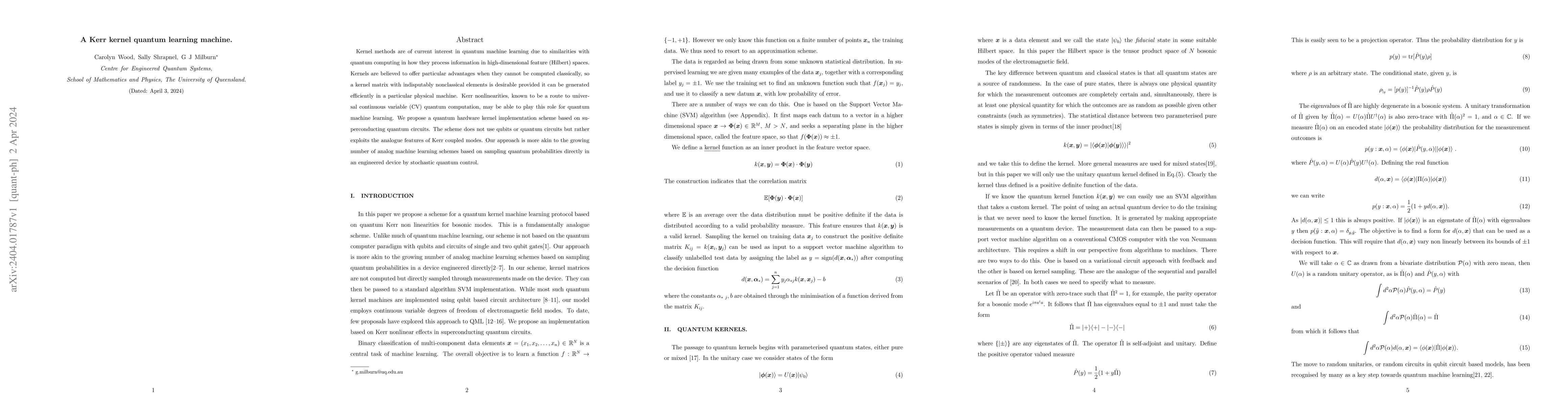 Thumbnail for A Kerr kernel quantum learning machine