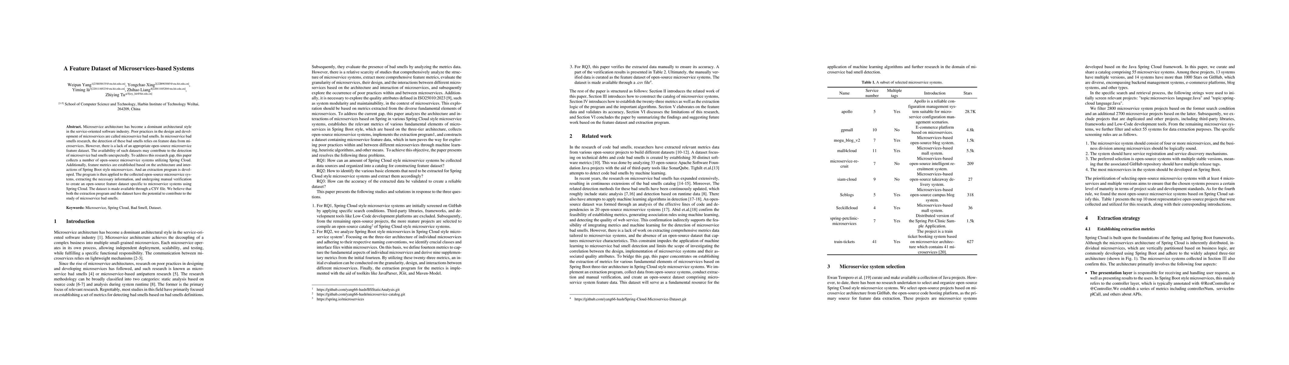 Thumbnail for A Feature Dataset of Microservices-based Systems