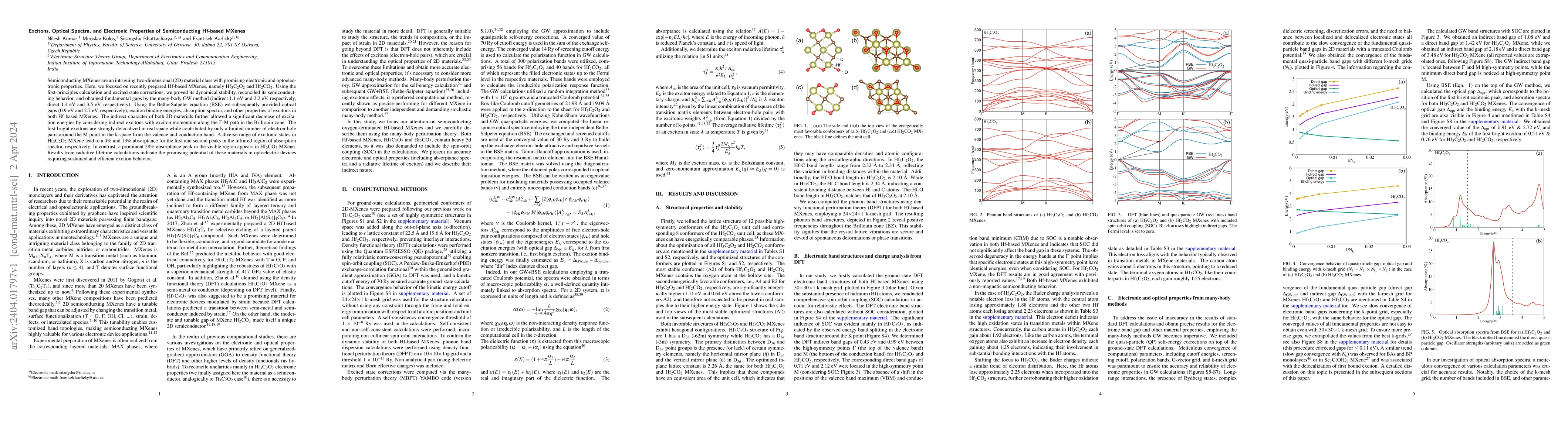 Thumbnail for Excitons, Optical Spectra, and Electronic Properties of Semiconducting
  Hf-based MXenes