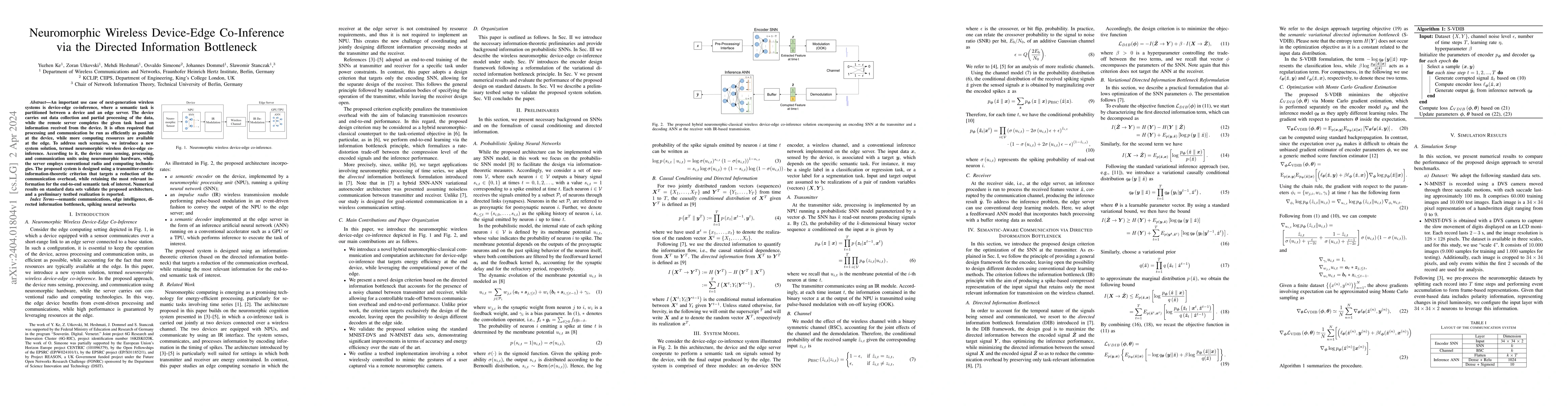 Thumbnail for Neuromorphic Wireless Device-Edge Co-Inference via the Directed
  Information Bottleneck