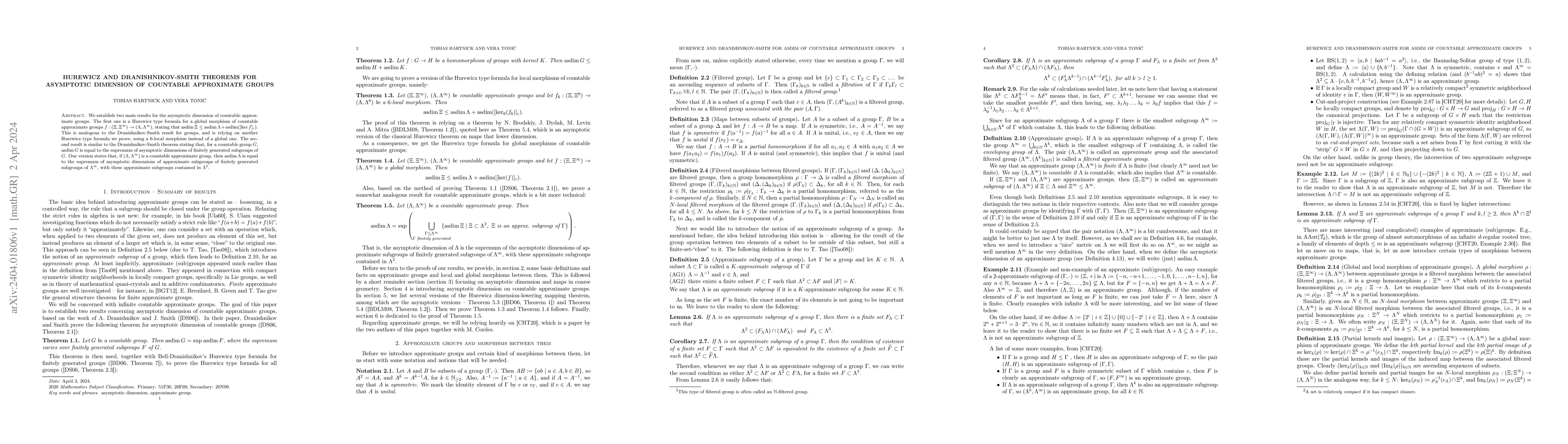 Thumbnail for Hurewicz and Dranishnikov-Smith theorems for asymptotic dimension of
  countable approximate groups