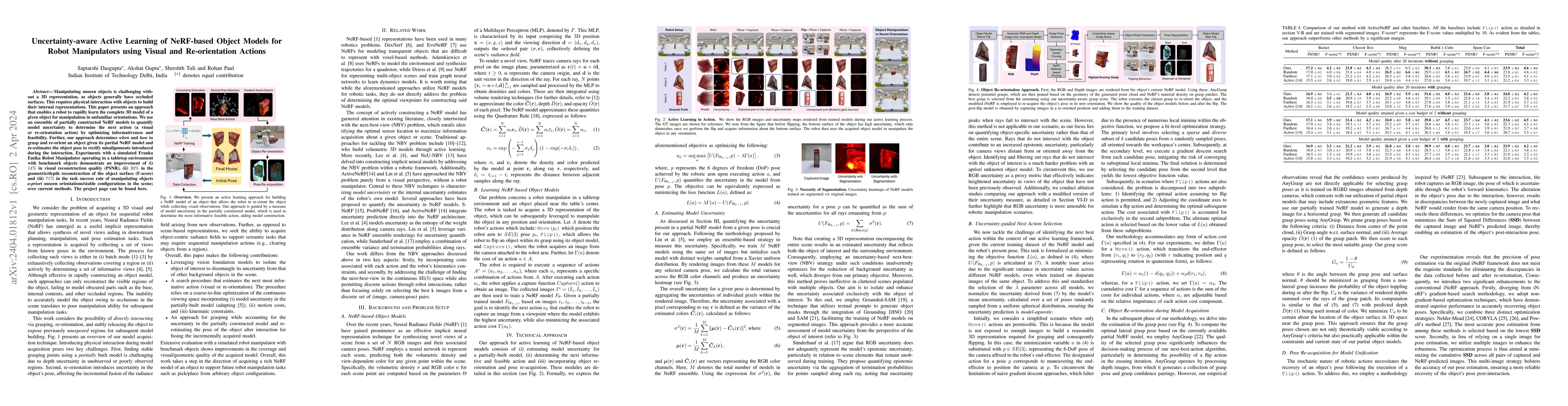Thumbnail for Uncertainty-aware Active Learning of NeRF-based Object Models for Robot
  Manipulators using Visual and Re-orientation Actions