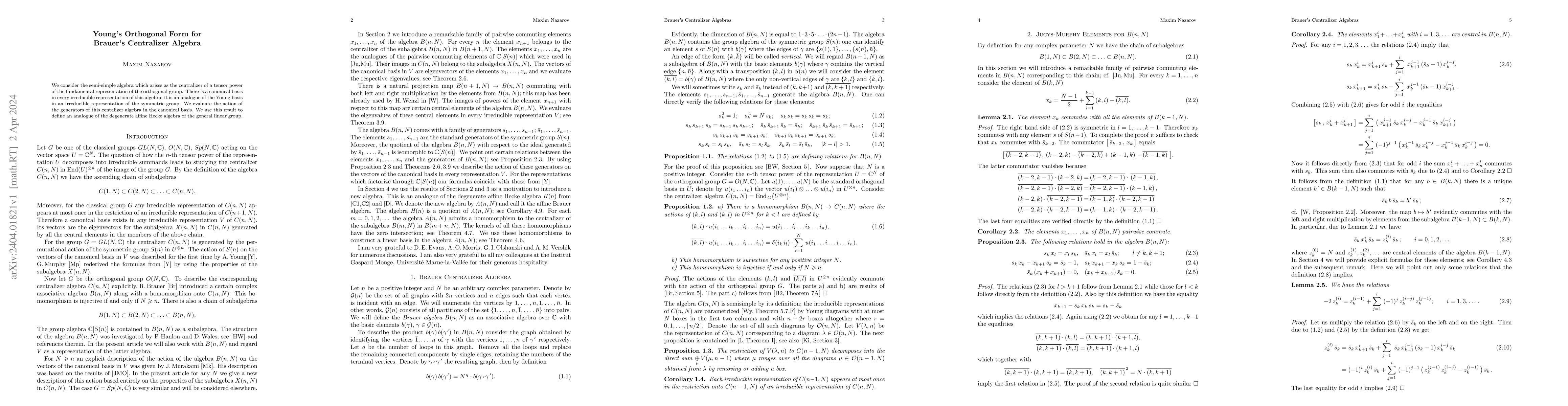 Thumbnail for Young's Orthogonal Form for Brauer's Centralizer Algebra