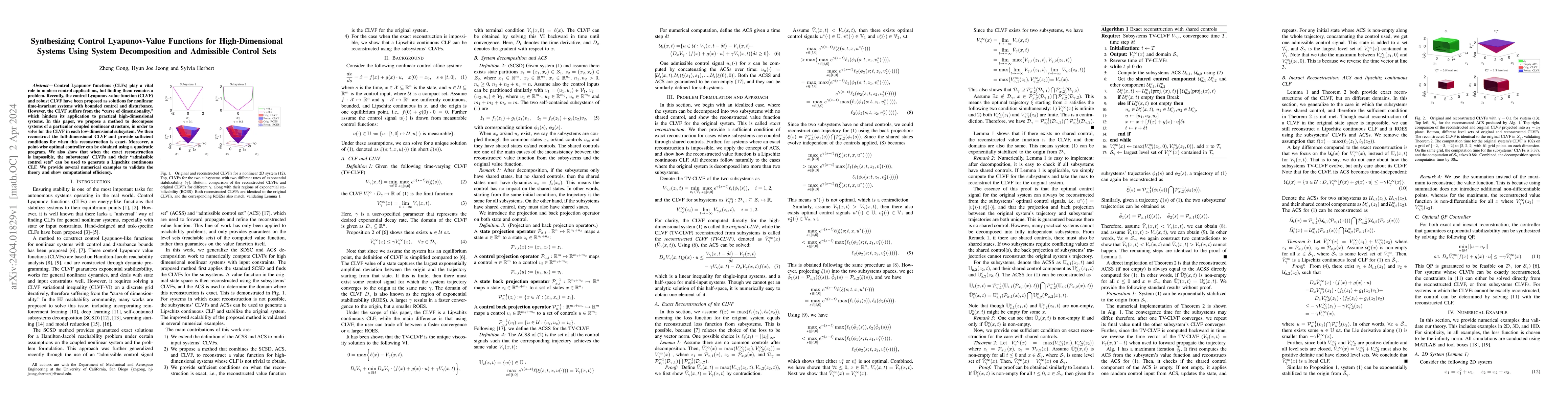 Thumbnail for Synthesizing Control Lyapunov-Value Functions for High-Dimensional
  Systems Using System Decomposition and Admissible Control Sets