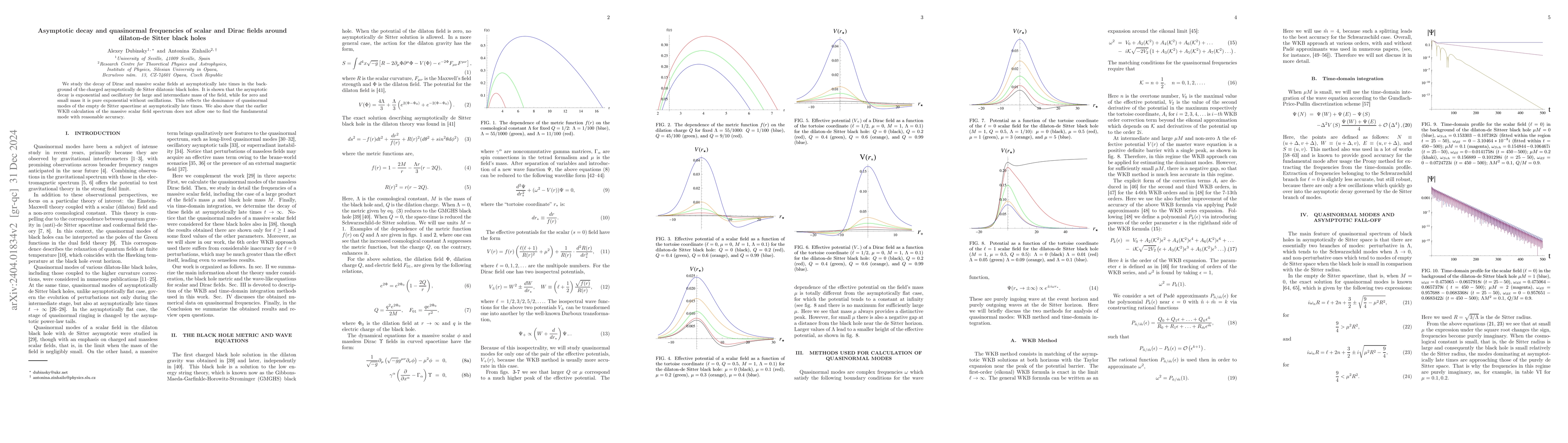 Thumbnail for Asymptotic decay and quasinormal frequencies of scalar and Dirac fields
  around dilaton-de Sitter black holes