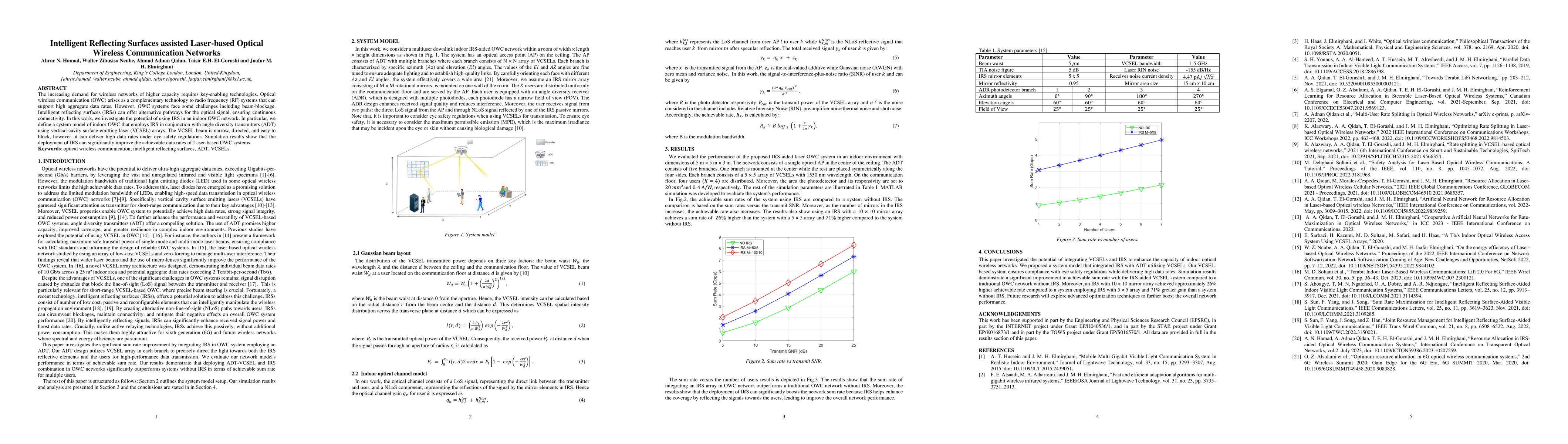 Thumbnail for Intelligent Reflecting Surfaces assisted Laser-based Optical Wireless
  Communication Networks