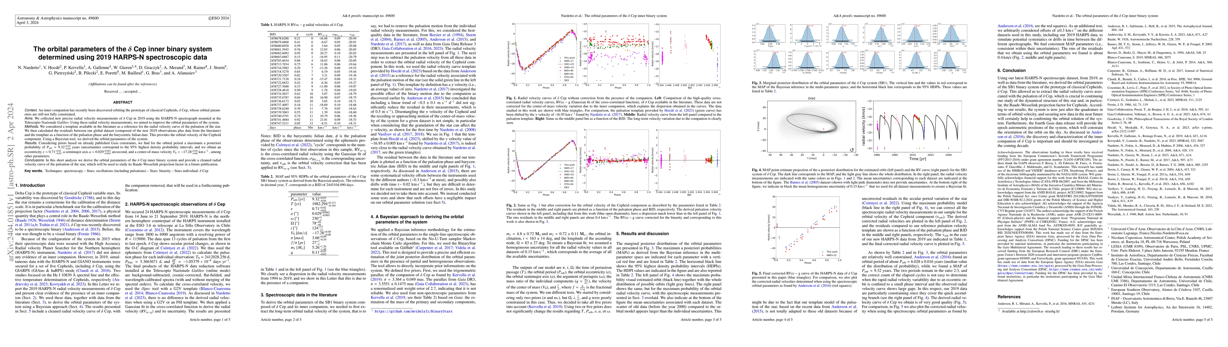 Thumbnail for The orbital parameters of the del Cep inner binary system determined
  using 2019 HARPS-N spectroscopic data